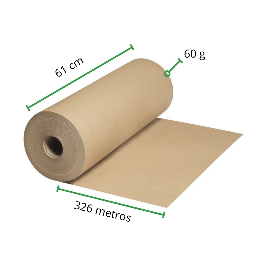 Papel Kraft rollo 61 cm de ancho x 326 metros de largo x Cal 60 g - Peso 15 Kg