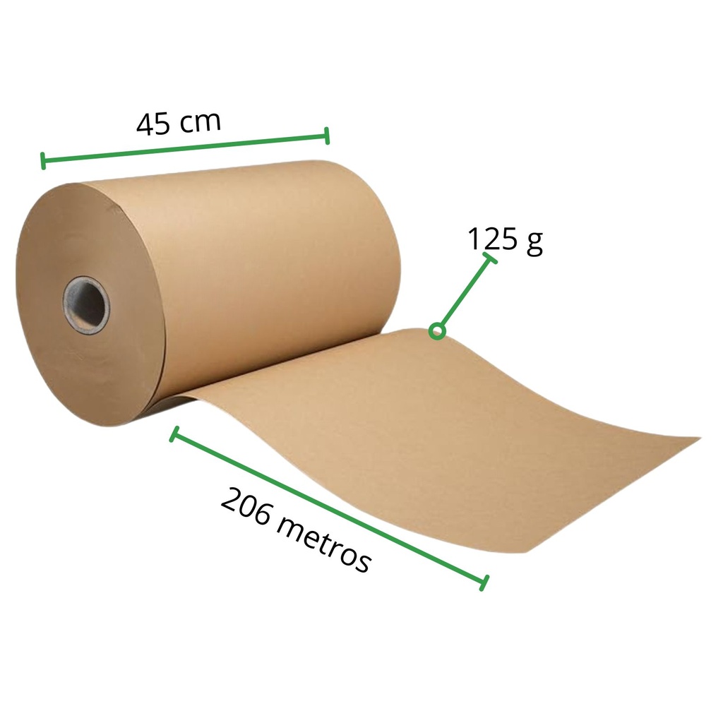 [PK45X125X80R-R2M4S2] Papel Kraft rollo 45 cm de ancho x 206 metros de largo x Cal 125 g - Peso 12 Kg TiuPaper