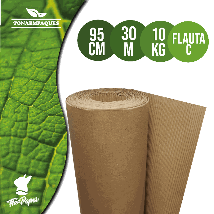 [CC95X10] Carton Corrugado/ Single Face rollo 95 cm de ancho x  metros de largo - Flauta C  - Peso 10 Kg