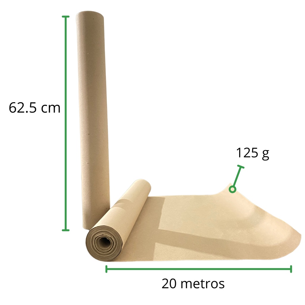 Papel Kraft rollo 62.5 cm de ancho x 20 metros de largo x Cal 125 g