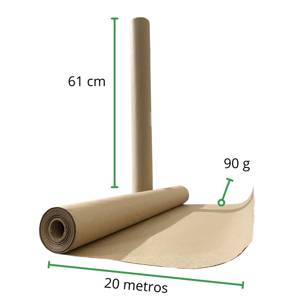 Papel Kraft rollo 61 cm de ancho x 20 metros de largo x Cal 90 g