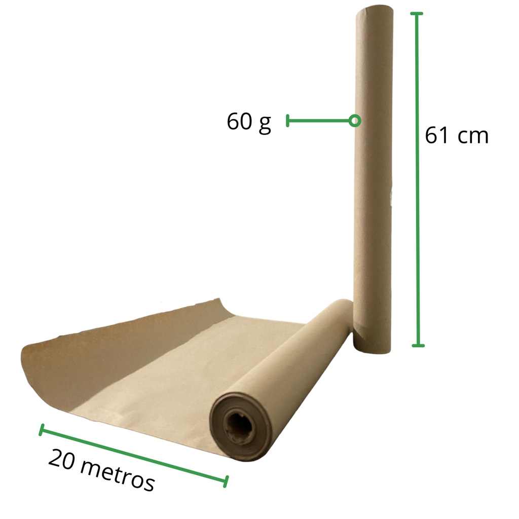 Papel Kraft rollo 61 cm de ancho x 20 metros de largo x Cal 60 g