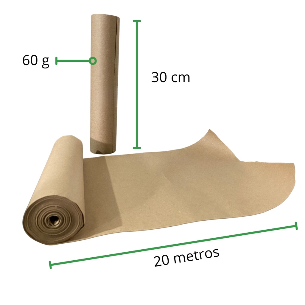 [PK30X20M-R7M2S3]METROS Papel Kraft rollo 30 cm de ancho x  Cal 60 g  x 20 METROS