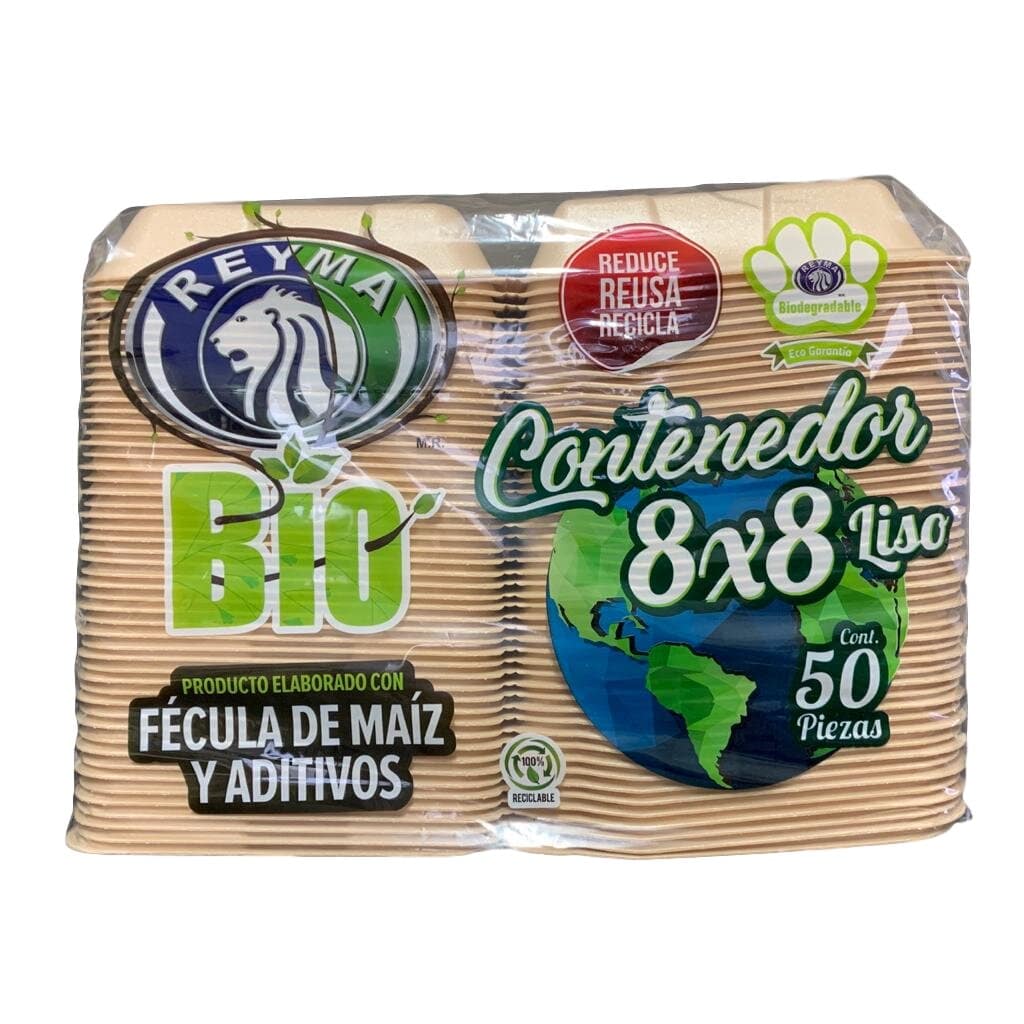 [CN8X8L4PBIO] [CN8X8L4PBIO-R1AM1S1] CONTENEDOR TERMICO BIODEGRADABLE 8X8 LISO REYMA 1 PAQ/50 PZAS